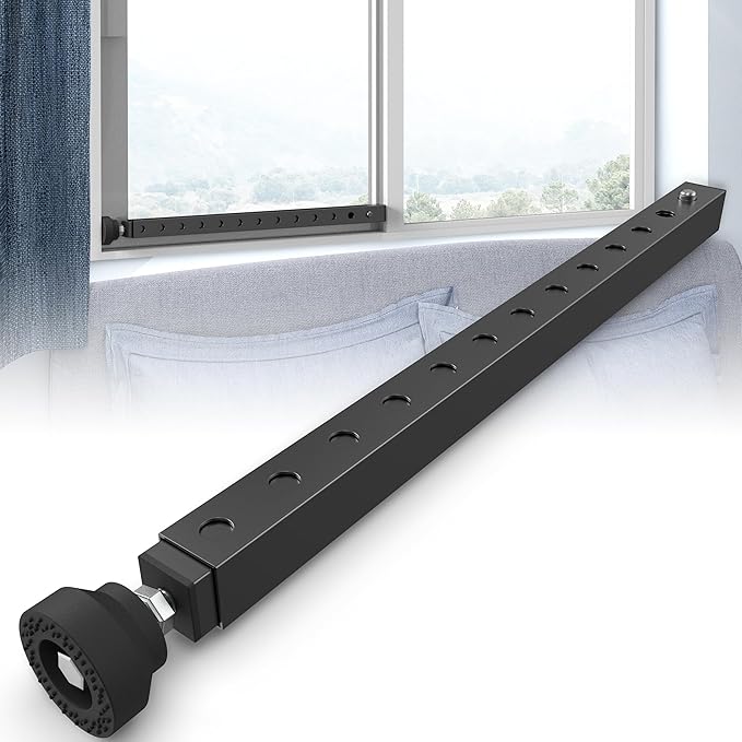 Adjustable Window Security Bars Vertical, Heavy Duty Sliding Patio Glass Door Lock Bar with Rubber Feet, 17-33 inch Window Safety Stopper for Up and Down Windows -Black 1 PCS Patented