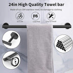 10-Pieces Bathroom Hardware Set, Includes 24 Inch Towel Racks for Bathroom Wall Mounted, Toilet Paper Holder, Towel Hooks for Bathrooms, Towel Rings for Bathroom Wall (Matte Black)