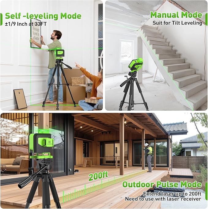 Huepar Laser Level 360 Self Leveling, 16 Lines High Accuracy ±1/9" Green Laser Level with Remote Control, 4x360 Cross Line Tiling Floor Laser Tool, 4D for Construction 904DG