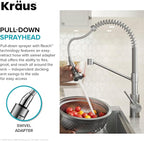 KRAUS Bolden Commercial Style 2-Function Single Handle Pull Down Kitchen Faucet in Spot-Free Brushed Brass, KPF-1610BB
