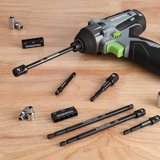WORKPRO 6-Piece Socket Adapter Extension Set, 1/4, 3/8, 1/2-Inch Drive, 1/4-Inch Hex Shank, 2.6, 2.9 & 6 Inch Length, Impact Grade Extension Bit With Holder For Power Drill & Impact Driver