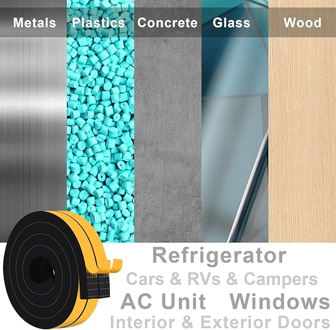 Strong Adhesive Air Conditioning Seal Strip, Closed Cell Foam Insulation Tape for Automotive, Furniture Protective, Gasket Seal, High Density Foam Tape, Shock-Absorbing(1 in x 3/4 in x 13Ft)