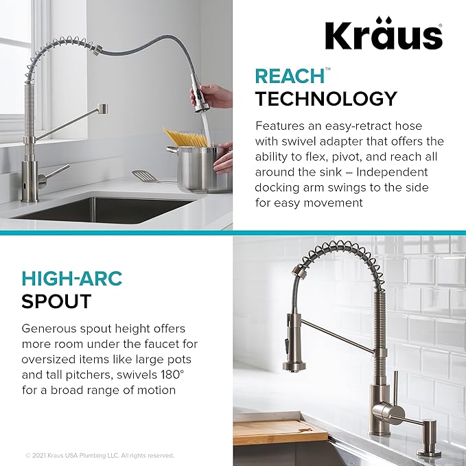 KRAUS Bolden Touchless Sensor Commercial Style 2-Function Single Handle Pull Down Kitchen Faucet in Spot-Free Stainless Steel, KSF-1610SFS