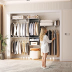 Cyclysio 96 Inch Closet Organizers and Storage, 8 FT Hanging Closet Organizer with 4 Adjustable Rods, Wardrobe Organizers with 3 Shelving Towers for 4-8FT Spaces(Cut-to-Fit), Gray