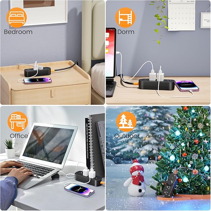 Short Extension Cord, 3 Outlets 3ft Extension Cord, 1875W Weatherproof Small Surge Protector, Mountable Small Extension Cord for Home, Outdoor, Travel.