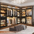 Closet System with Drawer - Reversible 5FT Wood Closet Organizer System with 2 Hanging Rods and Adjustable Shelf, Walk In Closet Organizers with Shoe Rack, Built-In Garment Rack Clothes Rack, Black