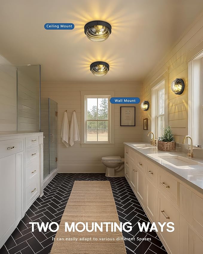 FEMILA 10" Modern Outdoor Wall Lantern, 2 Pack Nautical Outdoor Lighting, Bulkhead Sconce for Front Porch/Entry Light, Aluminum, Ripple Glass, ETL & UL Listed, 4FYX105FL-2 BK SW