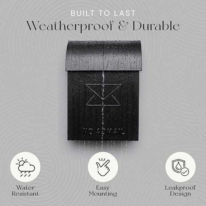 NACH Mailboxes for Outside Wall Mount, 15 x 9.5 x 4 inches, Black Wall Mounted Mailbox and Newspaper Holder, Waterproof Mailbox for Door - The No Admail Milano Mailbox