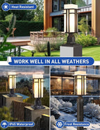 Outdoor Post Lights Waterproof Metal Frame with Milk White Frosted Glass Pier Mount Outdoor Lighting Fixtures(with 3-Inch Pier Mount Base) Pillar Light Post Lantern for Garden Backyard and Porch