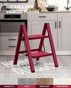 Taranta 2 Step Ladder,Aluminum Lightweight Folding 2 Step Stool with Anti-Slip Wide Pedal,330lbs Capacity Step Ladder for Household,Kitchen,Office - Red