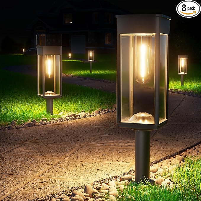 Bright Solar Pathway Lights Outdoor Waterproof IP65, 8 Pack Auto On/Off Solar Outdoor Lights for Path, Yard, Patio, Landscape, Lawn, Walkway, Driveway, Garden Decor Lighting Solar Powered