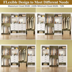 Unikito Closet System with 6 Drawers, 6-14Ft Closet Organizer with Mirror, Walk-in Closet Organizer Wardrobe Clothes Rack with 3 Hanging Rods, Sturdy Wood Clothing Garment Rack with Tower, White