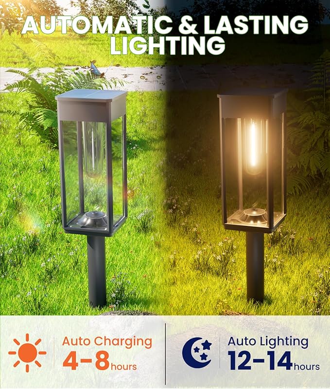 Solar Lights Outdoor, Bright Solar Pathway Lights Waterproof IP65, 4 Pack Warm Color Solar Path Lights for Yard, Landscape, Lawn, Patio, Walkway, Driveway, Garden Decoration