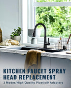 ALEASHA Pull Down Kitchen Faucet Head Replacement,3-Function Sink Spray Nozzle with 9 Adapters,Compatible with Moen,American Standard,Delta,Kohler Faucets,Matte Black