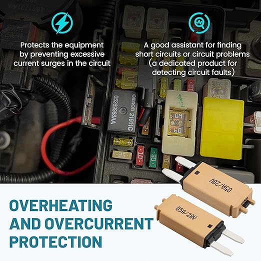 NuIth Manual Reset 5A Mini Fuse Circuit Breakers, E73 Low Profile ATM Circuit Breaker Blade Fuse DC 28V Resettable Standard Blade Fuses for Car Truck RV Marine (2PCS-5A)