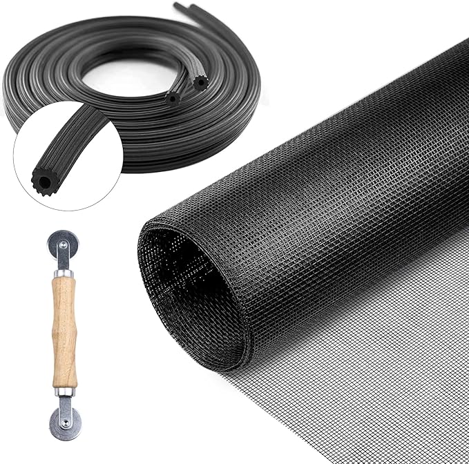 Screen Repair Kit for Windows and Doors 48” x 100" Adjustable Fiberglass Screens with Rolling Tool and Screen Retainer Spline