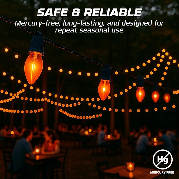 OHLECTRIC Halloween Light Bulbs (24 Pack –Orange), 7 Watt Mini Bulbs – E12 Candelabra Base, Non-Dimmable, 120 Volts – C7 Night Light Lamp Replacement Bulb for Salt Lamps, Window Candles, Holiday Decor