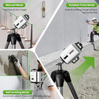 Laser Level 360 Self Leveling, 3x360° 3D Green Line Laser Level for Picture Hanging, Rechargeable Lazer Level with Type-C Charger, 2 * 6000mAh Batteries, Magnetic Rotating Stand and Hard Case