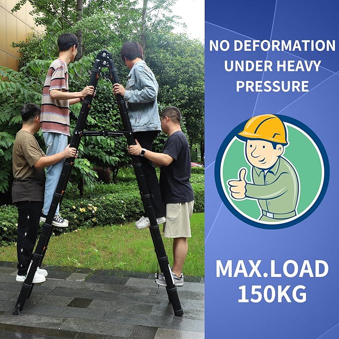 JADDUO Telescoping Ladder A Frame,18.5 Ft Compact Aluminum Extension Ladder,Portable Telescopic RV Ladder for Outdoor Camper Trips Motorhome with Tool Platform and Stabilizer Bar 330 lbs, Black Orange