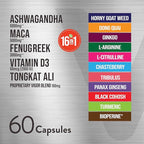 Ashwagandha 5000mg, Black Maca Root 5000mg, Fenugreek 3000mg, Vitamin D3 2,000 IU with Tongkat Ali & Proprietary Vigor Blend 100mg - Calm, Relax, Mood Support for Women & Men - 60 Capsules
