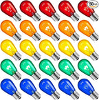 S14 Christmas Replacement Light Bulbs, 50 Pack Glass Edison Vintage Bulbs, 11 Watt, E26 Medium Base, Waterproof Commercial Christmas Bulb for Indoor Outdoor Home Patio Garden Decoration, Multicolor