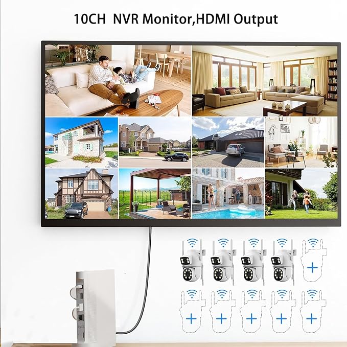 4MP Dual Lens Home Security Camera System Wireless, Security Cameras Wireless Outdoor 24/7 Record, Auto Tracking, 5G & 2.4G WiFi, Night Vision, 2-Way Audio, 360° PTZ, 10CH 4K NVR 500GB No Subscription