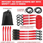 Ratchet Tie Down Straps 4 Pack -15 FT - 2200 LB Heavy Duty Srap for Trucks Cargo Ropes Tie Down Ratchet Rope Set Truck Bed with Safety Lock S Hooks Moving Hold Down-Red