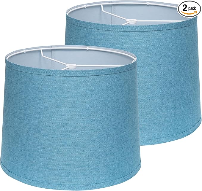 Lamp Shades Set of 2 - Drum Lampshades 11.4" x 12.9" x 9.8" Inches, Fabric Medium Replacement Lampshades for Table Lamp, Floor Lamp, Assembly Required, Spider,Linen