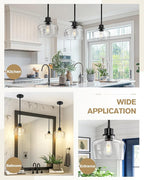 Emak Modern Black Pendant Lights, 8 Inch Kitchen Pendant Lighting Over Island with Clear Glass Shade, Farmhouse Hanging Lights for Kitchen, Bathroom, Bedroom, Dining Room, PL122-BK-CG