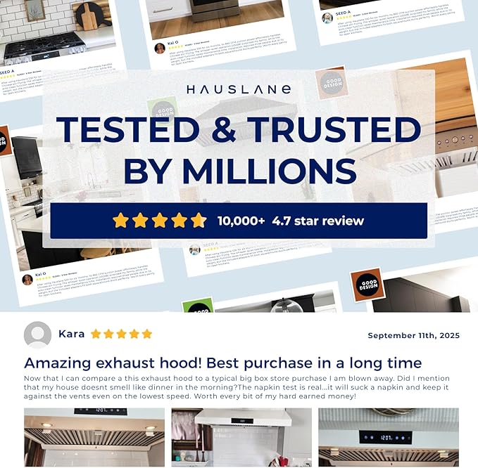 Hauslane Range Hood 30 Inch - Under Cabinet Range Hood 30" Matte White Kitchen Hood, Vent Hood 30 Inches, Stove Vent Hood for Kitchen, Vent Hoods 30 Inch with LED - Chef Series PS18