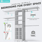 Closet System With Drawers - 6 Partition Storage, Closet Organizer System With 3 Expandable Hanging Rods, Walk-In Closets Wardrobe Clothes Garment Rack For Bedroom