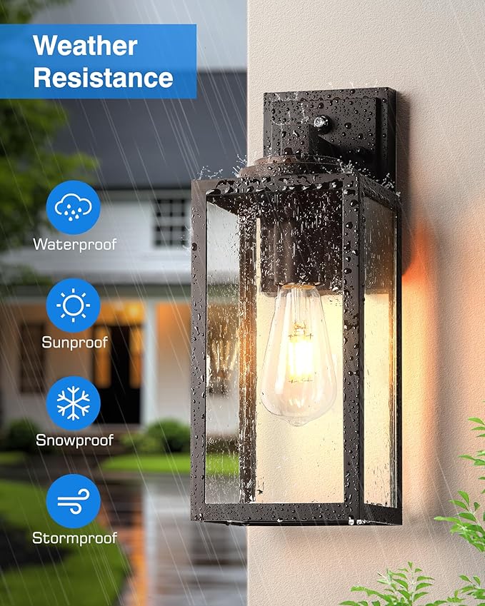 VIANIS Outdoor Wall Lights, 14.5" H Oil Rubbed Bronze Dusk to Dawn Outdoor Lighting, Porch Lights Outdoor with Seed Tempered Glass, Outside Lights for House, Porch, Doorway, Waterproof and Anti-Rust