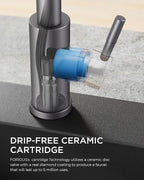 FORIOUS Kitchen Faucet with Pull Down Sprayer, Stainless Steel Commercial Single Handle Classic Spring Pull Out Sink Faucet for Pot Filler, Farmhouse Camper Bar Laundry Room, Grey