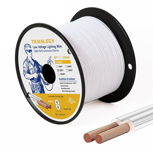 Low Voltage Landscape Lighting Cable 18/2 SPT-1W Bulk Lamp Cord 300-Volt 18-Gauge 250-feet Spool White UL Listed