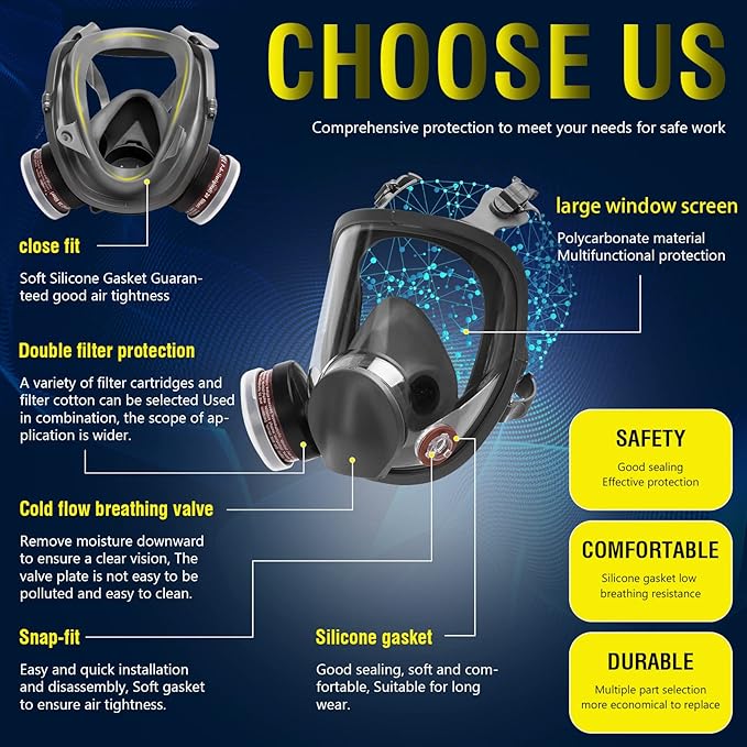 Reusable Half Face and Full Face Gas Mask with Activated Carbon Filter Against Organic Vapor/Dust/Chemical