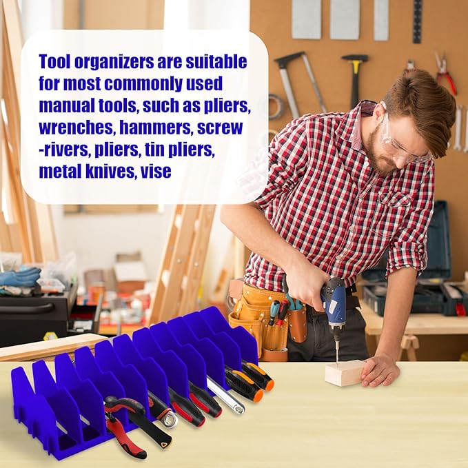 Plier Orgainzer, 2 Pack Pliers Orgainzer Rack, 20 Slots Extendable Screwdriver Organizer with Non-Slip Rubber Base, Fits 3" H, Toolbox Organizer for Pliers, Wrenches, Screwdrivers,Blue