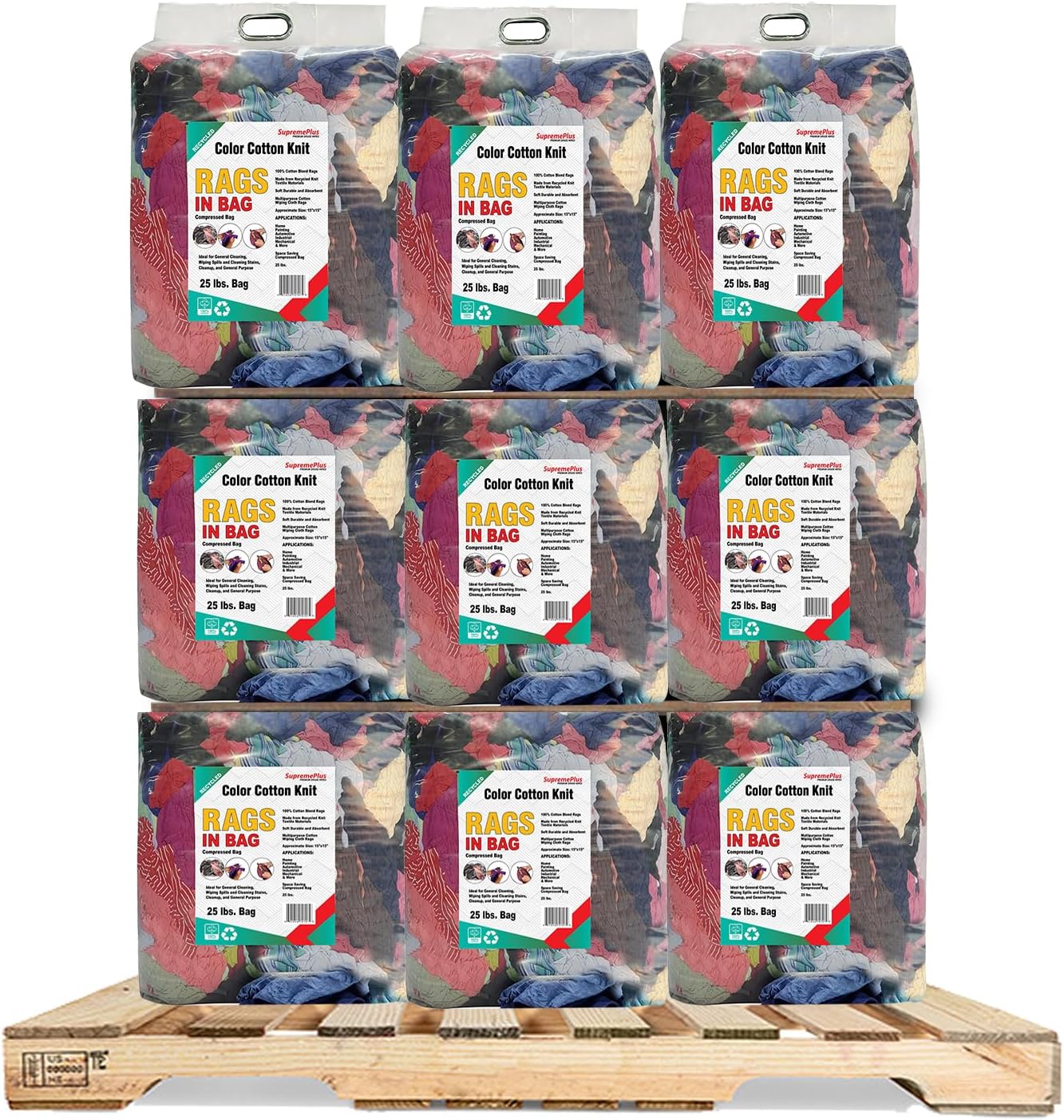 Recycled Color Knit Cleaning Cloths (900 lbs. Pallet 36x25 lbs. Bags) – Shop Rags Bulk for Workshops, Mechanics, Painters, and Home Use, Multipurpose Cotton T-Shirt Rags