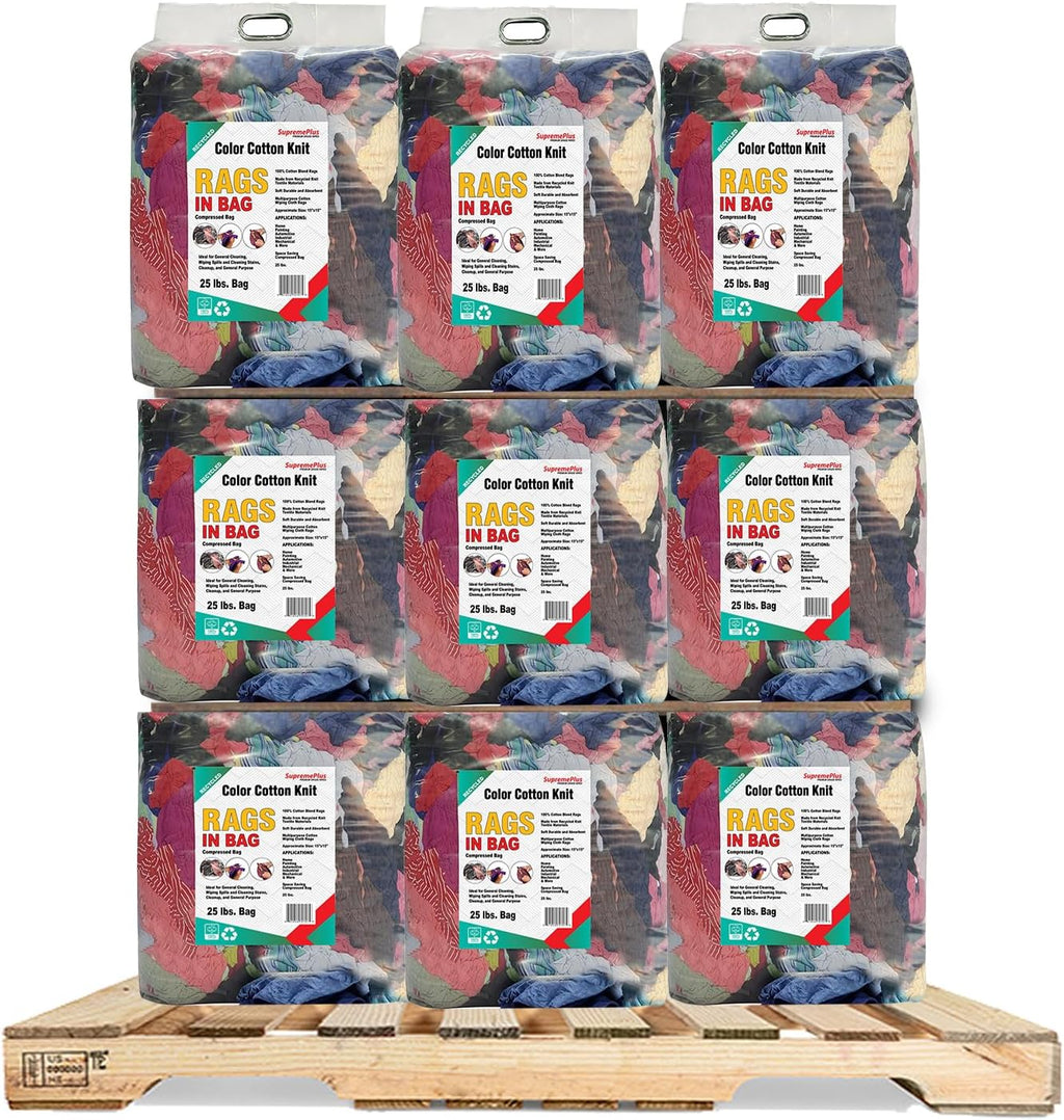 Color T-Shirt Rags – 600 lbs Pallet (24x25 lbs Bags), Bulk Cotton T-Shirt Cleaning Rags for Shop, Garage, Paint & Multipurpose Use
