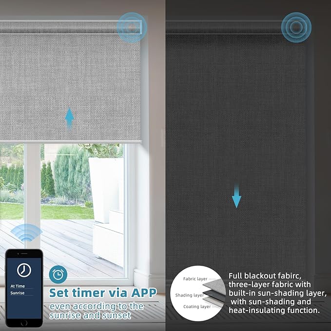 SmartWings Motorized Smart Blinds with Remote, Custom Automatic 100% Blackout Roller Shade Compatible with Alexa/Homekit/Google, Electric Smart Blinds for Indoor Windows, Vigor Pape Grey