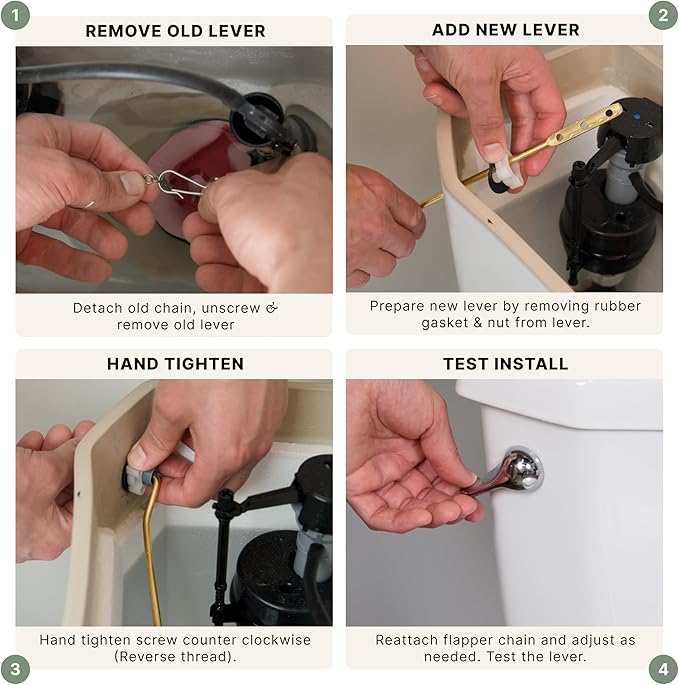 Mesora Universal Metal Side Mount Toilet Handle Replacement Kit with Flapper Chain, Pure Brass and Aluminum, Compatible with Most Toilets - Chrome