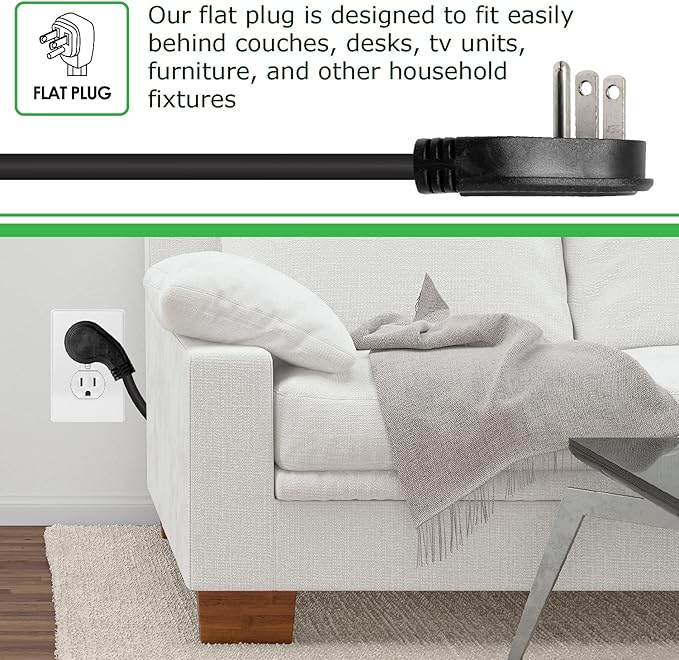 Digital Energy 15 FT 8 Outlet Surge Protector Power Strip - 15 AMP, 1875 W, 125 V, 350 J Surge Protection, ETL Listed - Flat Plug, Black