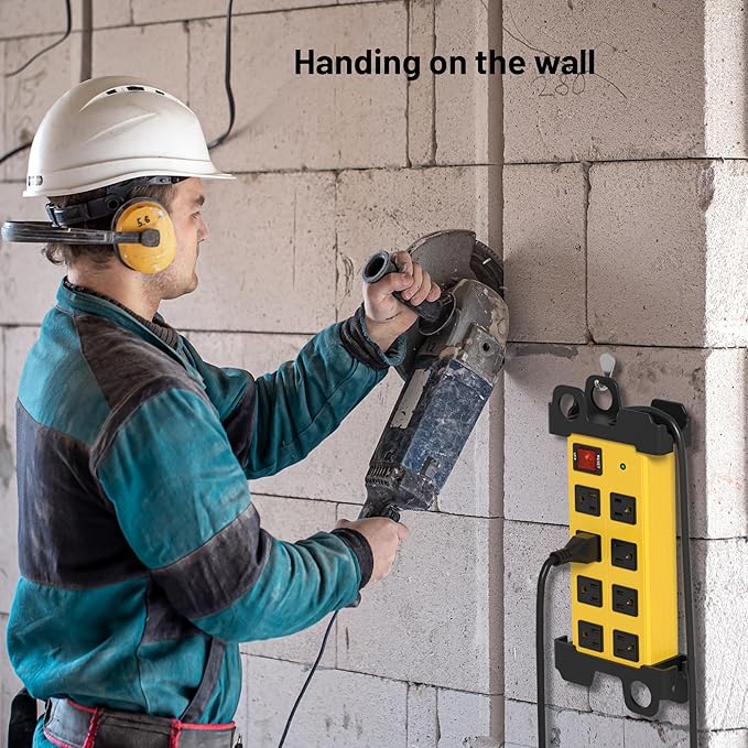 Heavy Duty Power Strip 8 Outlets - Surge Protector 2700J with 6FT Long Extension Cord, Industrial Metal Powerstrip 15Amp, Wall Mount Plug for Garage Workshop Outdoor Home Office, Wide Spaced (6ft)