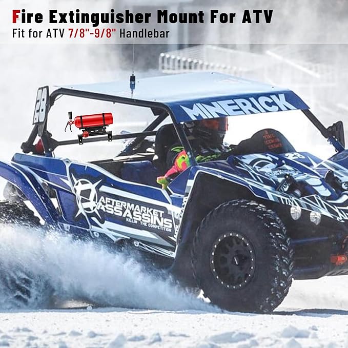 ATV Motorcycle Fire Extinguisher Bracket - Quick Release Fire Extinguisher Holder Mount - Universal 7/8" to 9/8" Handlebar Fit for Yamaha, Polaris, Honda, Can-Am, Kawasaki - Secures Extinguishers