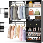 Closet System with Drawer - Reversible 5FT Wood Closet Organizer System with 2 Hanging Rods and Adjustable Shelf, Walk In Closet Organizers with Shoe Rack, Built-In Garment Rack Clothes Rack, Black