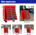 7 Drawers Rolling Tool Box on Wheels, Multifunctional Tool Chest Cabinet with Lock, Drawers Rolling Tool Cart Trolley Organizer Tool Storage Case for Warehouse,Garage,Workshop (Red)