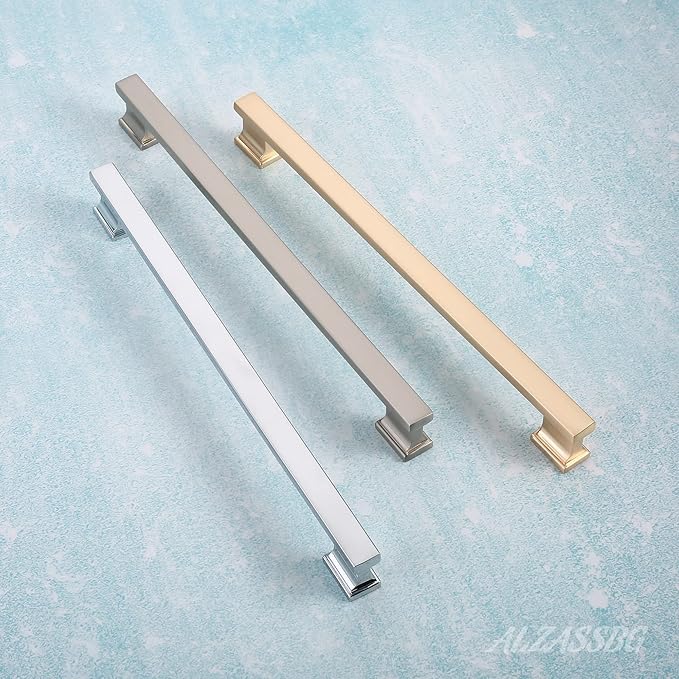 Alzassbg 5 Pack Brushed Satin Nickel Cabinet Pulls, 10 Inch(254mm) Hole Centers Kitchen Cabinet Handles for Cabinets and Drawers AL3061SN