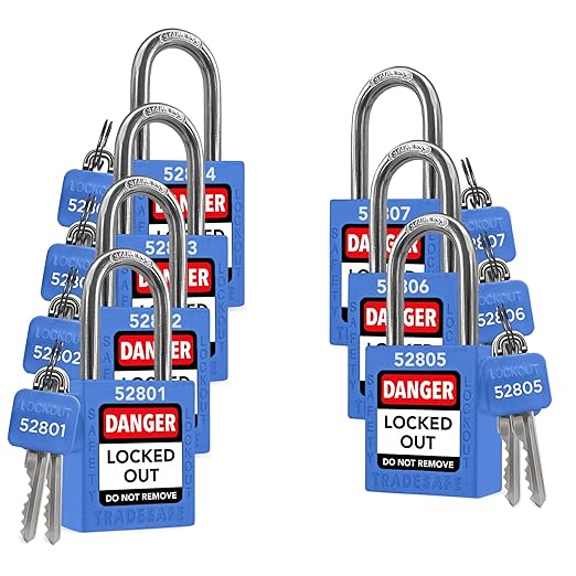 TRADESAFE Lockout Tagout Locks Set - 7 Blue Loto Locks, Lockout Locks Keyed Different, 2 Keys Per Lock, OSHA Compliant Lock Out Tag Out Padlocks, Safety Padlocks for Electrical Lockout Tag Out Kits
