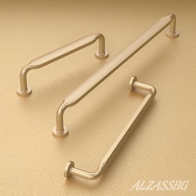 Alzassbg 10 Pack Brushed Gold Cabinet Handles, 3 Inch(76mm) Hole Centers Arch Modern Cabinet Pulls Kitchen Cabinets Hardware for Cabinets and Drawers AL3503BG