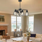 6-Light Black Chandelier,Farmhouse Chandelier for Dining Room Light Fixtures Over Table,21.7" Industrial Hanging Pendant Lighting with Metal Cage Shade for Kitchen Island Entryway Foyer Bedroom