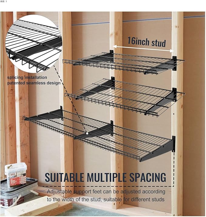 2 Pack Garage Wall Mounted Shelf, 23.6" x 11.4" Heavy Duty Wall Storage Shelves for Garage, Workshop, Laundry Room and Kitchen, Max Load 50 lbs (Black,2 Pack)